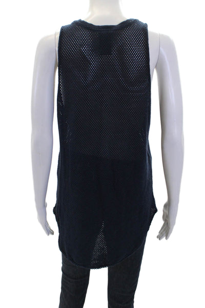 Electric & Rose Womens Scoop Neck Open Knit Tank Top Navy Cotton Size Small