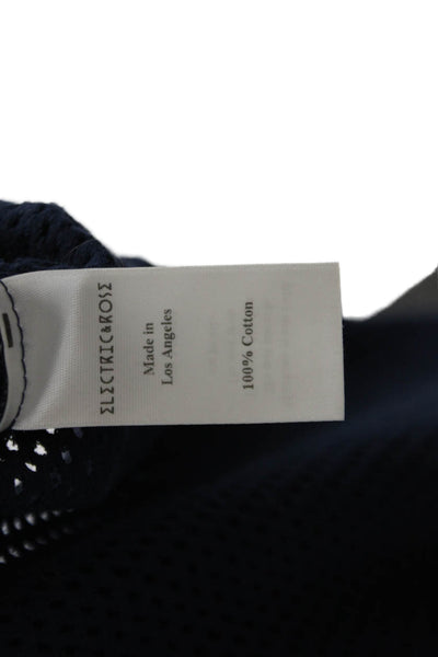 Electric & Rose Womens Scoop Neck Open Knit Tank Top Navy Cotton Size Small