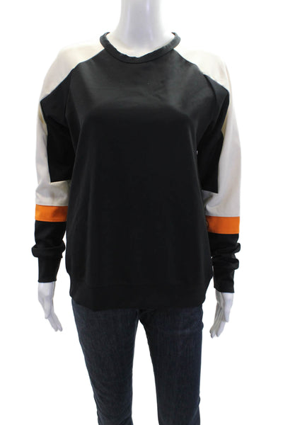 The Upside Womens Long Sleeve Logo Back Crew Neck Shirt Black White Size 4