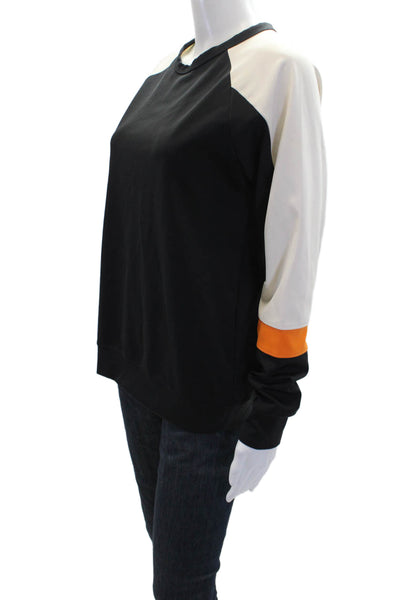 The Upside Womens Long Sleeve Logo Back Crew Neck Shirt Black White Size 4