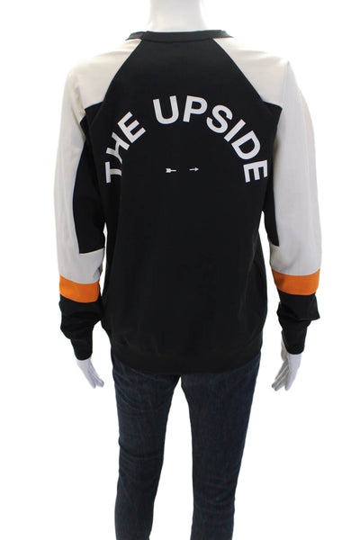 The Upside Womens Long Sleeve Logo Back Crew Neck Shirt Black White Size 4