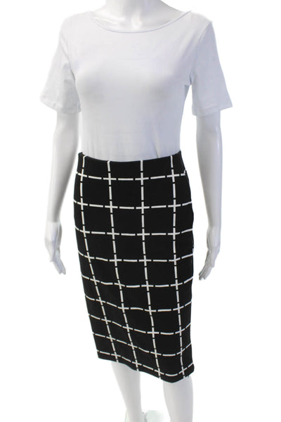 Current Air Womens Plaid Pull On Knee Length Pencil Skirt Black White Size Mediu