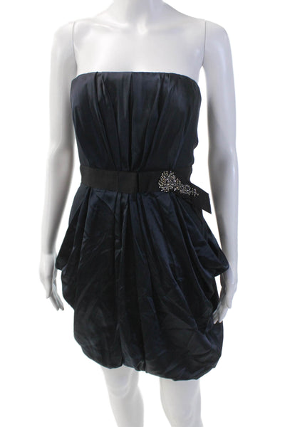 J. Mendel Womens Sweetheart Neckline Embellish Bubble Hem Mini Dress Blue Size 4