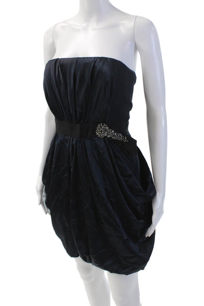 J. Mendel Womens Sweetheart Neckline Embellish Bubble Hem Mini Dress Blue Size 4
