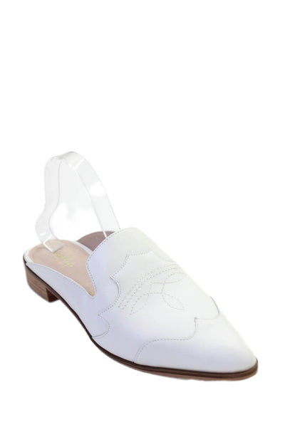 Shellys Womens Leather Slide On Pointed Toe Clog Flats White Size 40 10