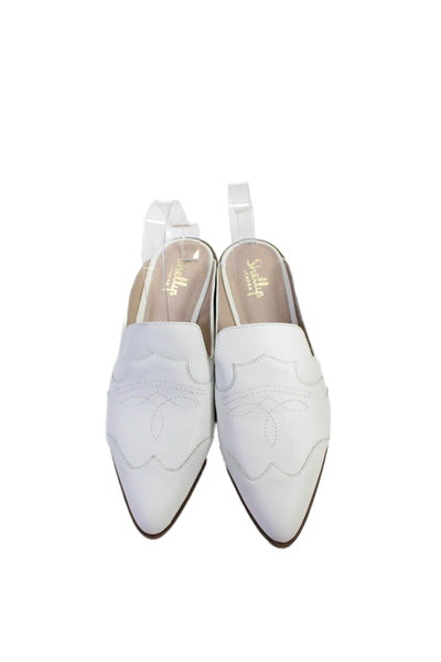 Shellys Womens Leather Slide On Pointed Toe Clog Flats White Size 40 10