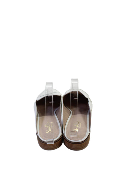 Shellys Womens Leather Slide On Pointed Toe Clog Flats White Size 40 10