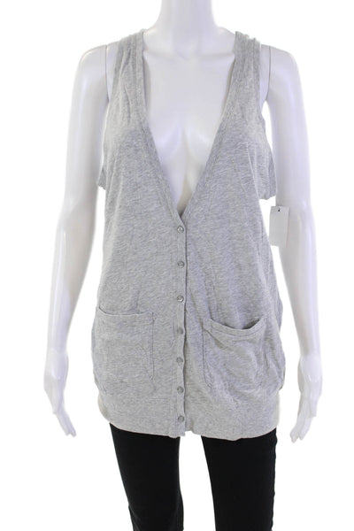 Norma Kamali Women's V-Neck Sleevless Button Up Cotton Blouse Gray Size S