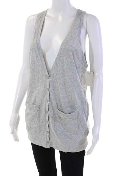 Norma Kamali Women's V-Neck Sleevless Button Up Cotton Blouse Gray Size S