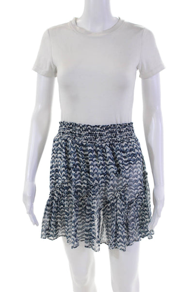 Intermix Womens Silk Sheer Smocked Waist Gathered Detail Mini Skirt Blue Size M