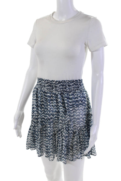 Intermix Womens Silk Sheer Smocked Waist Gathered Detail Mini Skirt Blue Size M