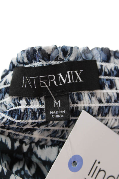 Intermix Womens Silk Sheer Smocked Waist Gathered Detail Mini Skirt Blue Size M