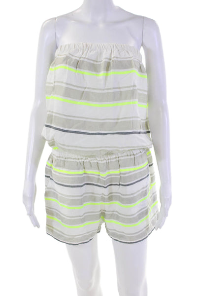 Lemlem Womens Cotton Striped Print Sleeveless Pocketed Romper White Size M
