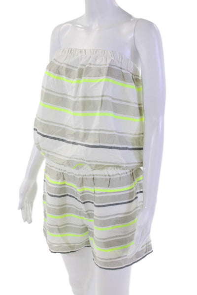 Lemlem Womens Cotton Striped Print Sleeveless Pocketed Romper White Size M