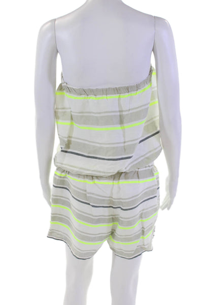 Lemlem Womens Cotton Striped Print Sleeveless Pocketed Romper White Size M