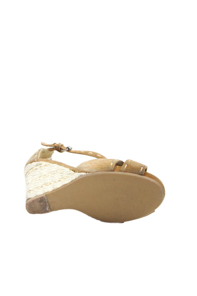Giuseppe Zanotti Design Women's Suede Espadrille Wedge Sandals Beige Size 6