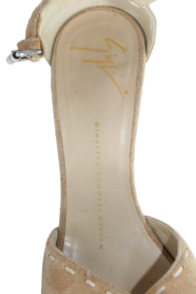 Giuseppe Zanotti Design Women's Suede Espadrille Wedge Sandals Beige Size 6