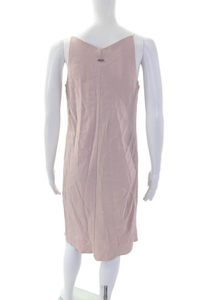 Halston Womens Silk Textured Spaghetti Strap Scoop Neck Slip Dress Pink Size 04