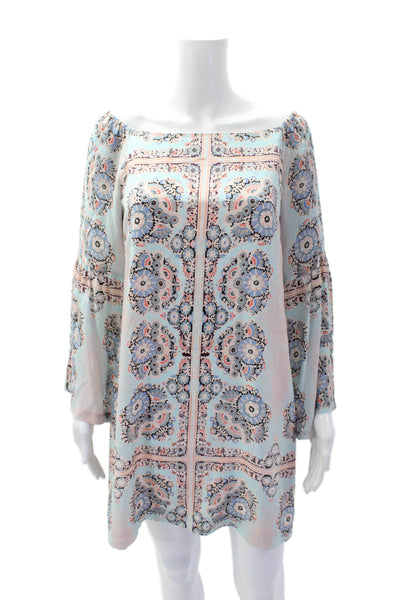 Nanette Lepore Womens Silk Floral Print Long Sleeves Dress Pink Blue Suze 2