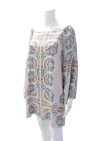 Nanette Lepore Womens Silk Floral Print Long Sleeves Dress Pink Blue Suze 2