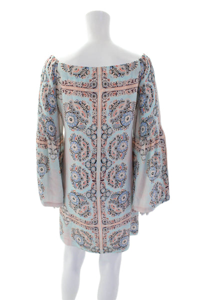 Nanette Lepore Womens Silk Floral Print Long Sleeves Dress Pink Blue Suze 2