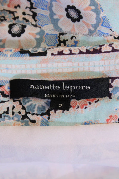 Nanette Lepore Womens Silk Floral Print Long Sleeves Dress Pink Blue Suze 2