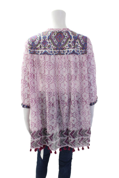 Roberta Roller Rabbit Womens Floral Print Blouse White Purple Size Extra Small