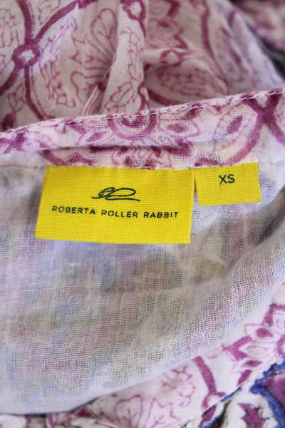Roberta Roller Rabbit Womens Floral Print Blouse White Purple Size Extra Small