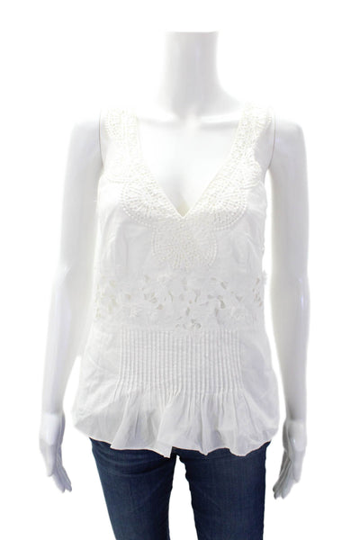 J Crew Collection Womens Crochet V Neck Tank Top White Cotton Size 0