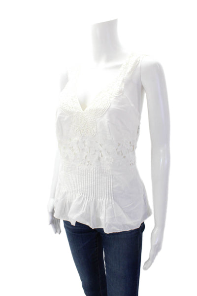 J Crew Collection Womens Crochet V Neck Tank Top White Cotton Size 0