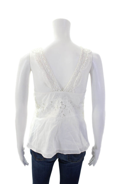 J Crew Collection Womens Crochet V Neck Tank Top White Cotton Size 0