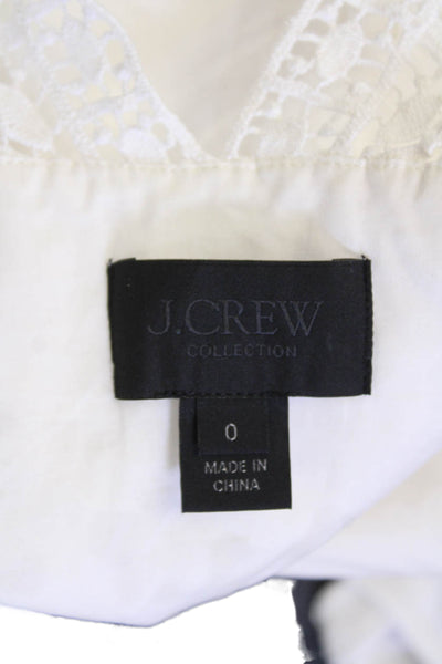 J Crew Collection Womens Crochet V Neck Tank Top White Cotton Size 0