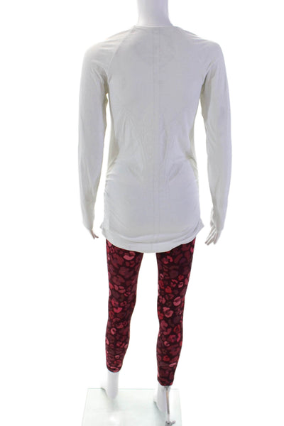 Athleta Womens Striped Long Sleeve Shirt Leopard Leggings Set White Pink Small