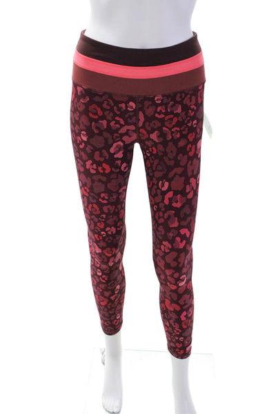 Athleta Womens Striped Long Sleeve Shirt Leopard Leggings Set White Pink Small