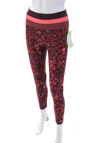 Athleta Womens Striped Long Sleeve Shirt Leopard Leggings Set White Pink Small