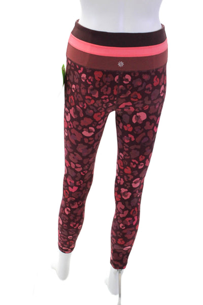 Athleta Womens Striped Long Sleeve Shirt Leopard Leggings Set White Pink Small