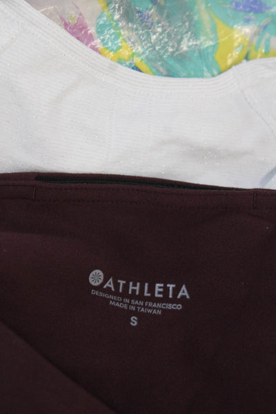 Athleta Womens Striped Long Sleeve Shirt Leopard Leggings Set White Pink Small