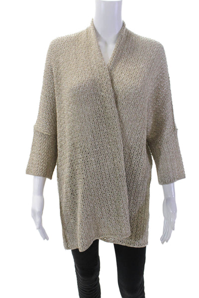Anne Claire Womens Short Sleeves Wrap Sweater Beige Gold Cotton Size EUR 42