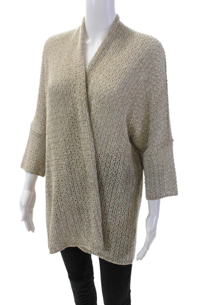 Anne Claire Womens Short Sleeves Wrap Sweater Beige Gold Cotton Size EUR 42