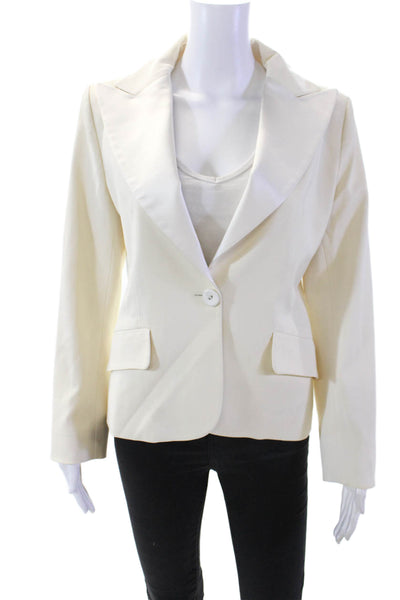Patrizia Pepe Womens Single Button Wide Lapel Blazer White Wool Size EUR 44