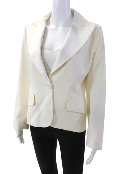 Patrizia Pepe Womens Single Button Wide Lapel Blazer White Wool Size EUR 44