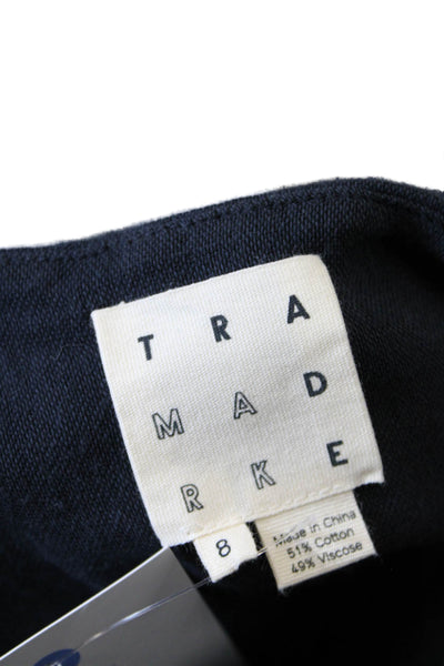 Tramadrke Womens Long Sleeve Scoop Neck Belted Blouse Navy Cotton Size 8