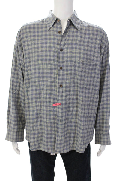 Canali Mens Cotton Striped Long Sleeve Collared Button-Down Shirt Gray Size 42