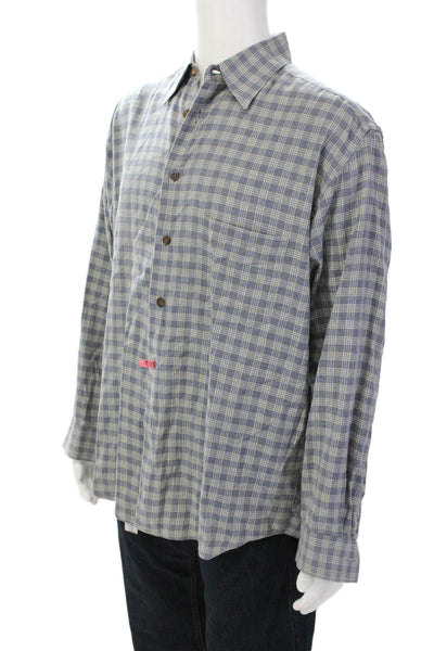 Canali Mens Cotton Striped Long Sleeve Collared Button-Down Shirt Gray Size 42