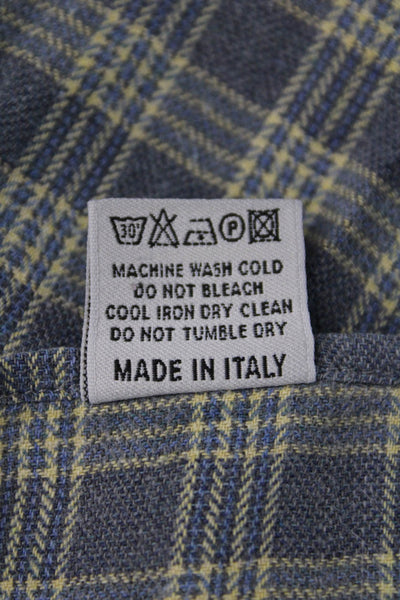 Canali Mens Cotton Striped Long Sleeve Collared Button-Down Shirt Gray Size 42