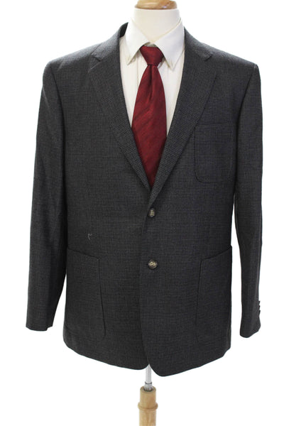 Savioni Mens Wool Houndstooth Print Long Sleeve Buttoned Blazer Gray Size 44