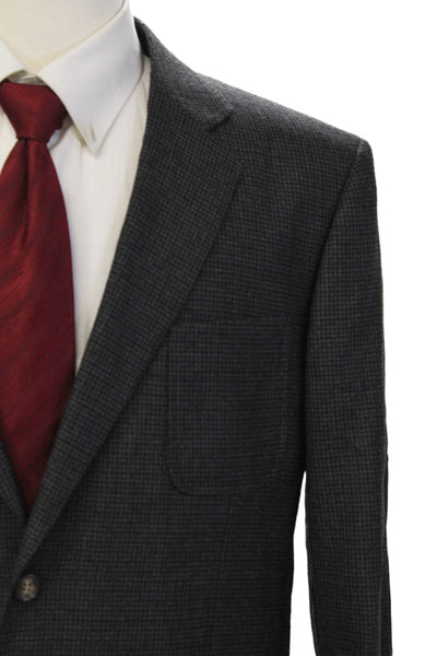 Savioni Mens Wool Houndstooth Print Long Sleeve Buttoned Blazer Gray Size 44