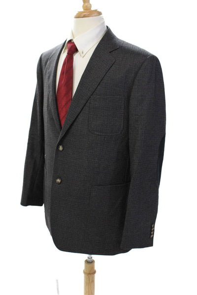 Savioni Mens Wool Houndstooth Print Long Sleeve Buttoned Blazer Gray Size 44