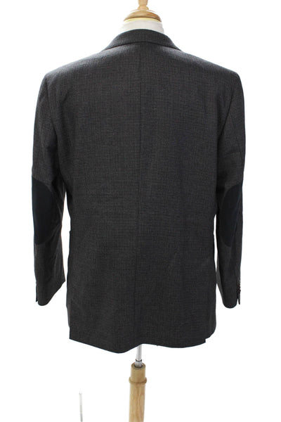Savioni Mens Wool Houndstooth Print Long Sleeve Buttoned Blazer Gray Size 44