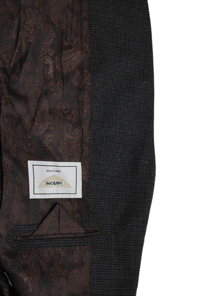 Savioni Mens Wool Houndstooth Print Long Sleeve Buttoned Blazer Gray Size 44